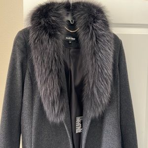Ellen Tracy Fox Fur Shawl Collar wrap coat- sz 8, altered to fit like 4-6 - grey